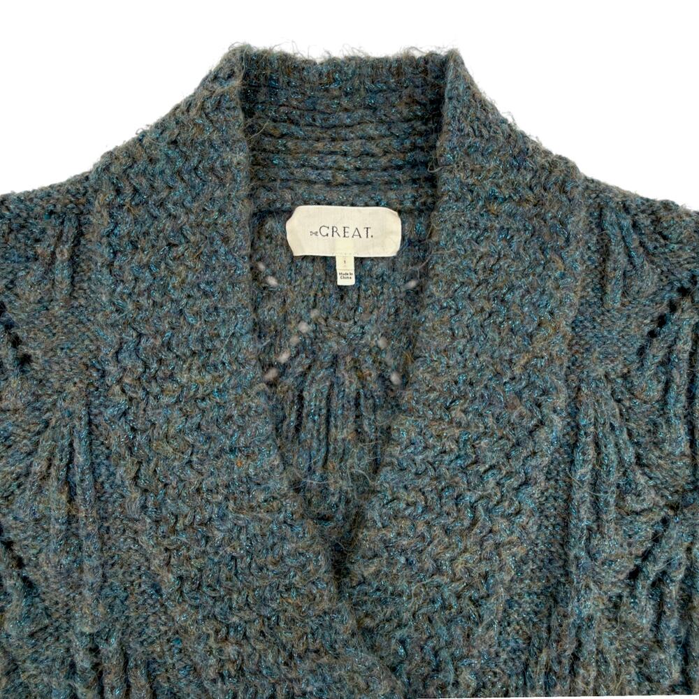 The GREAT. The Frond Montana Cardigan in Pine Needle Shimmer 1 | S - Picture 5 of 11